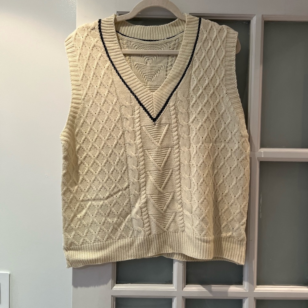Oversized Cream Cable Knit Lightweight Sweater Vest